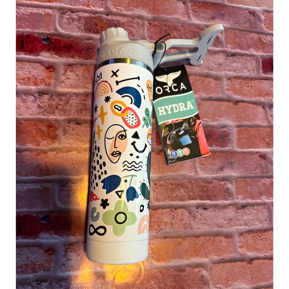 ORCA Hydra 22oz Vacuum Insulated Stainless Water Bottle Handle Abstract White